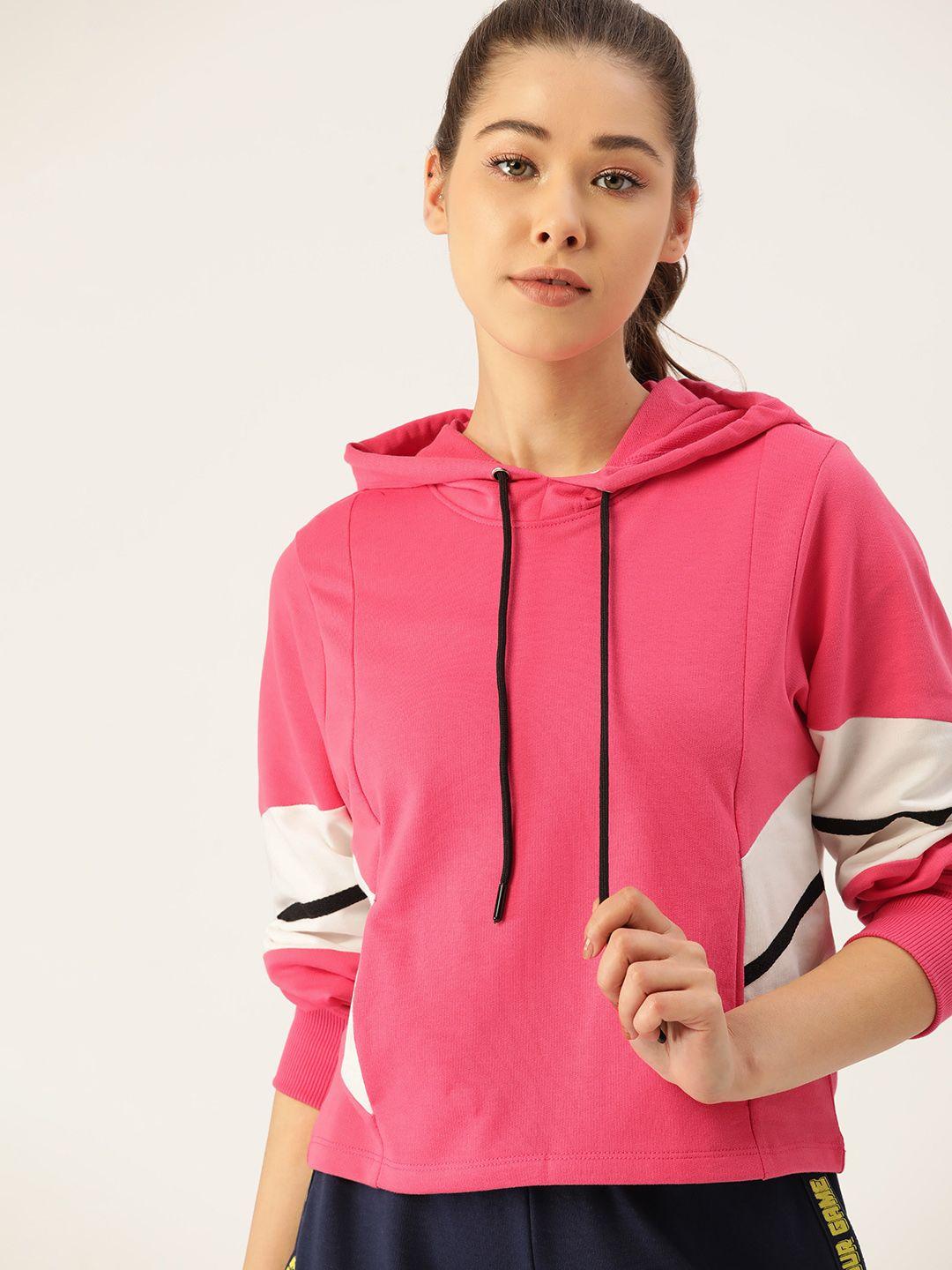 dressberry women pink colourblocked hooded sweatshirt