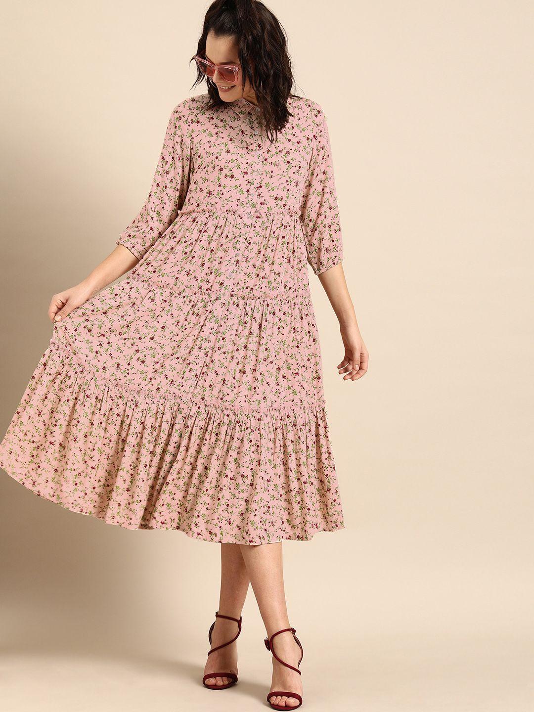 dressberry women pink floral printed a-line dress