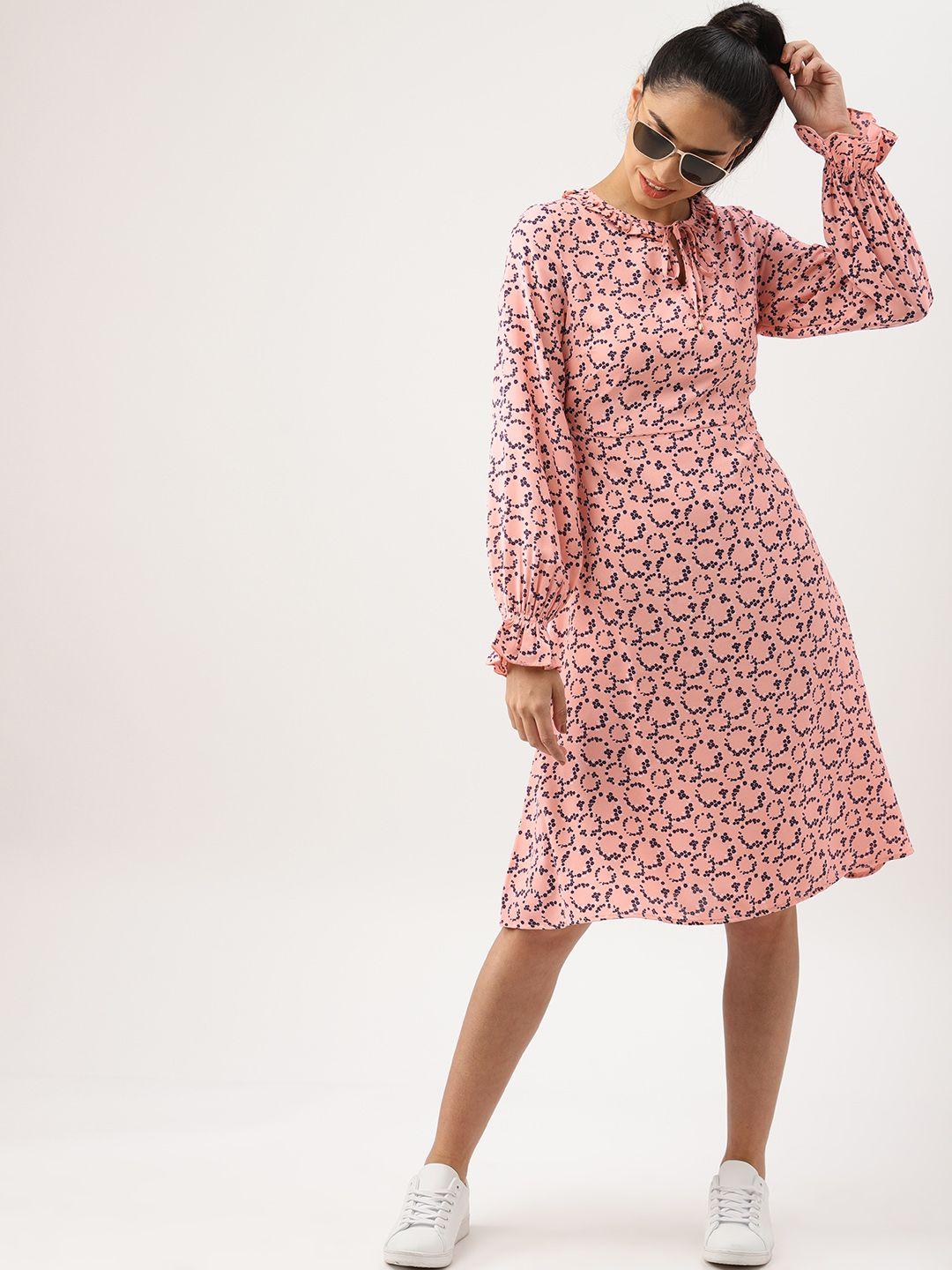 dressberry women pink printed a-line dress