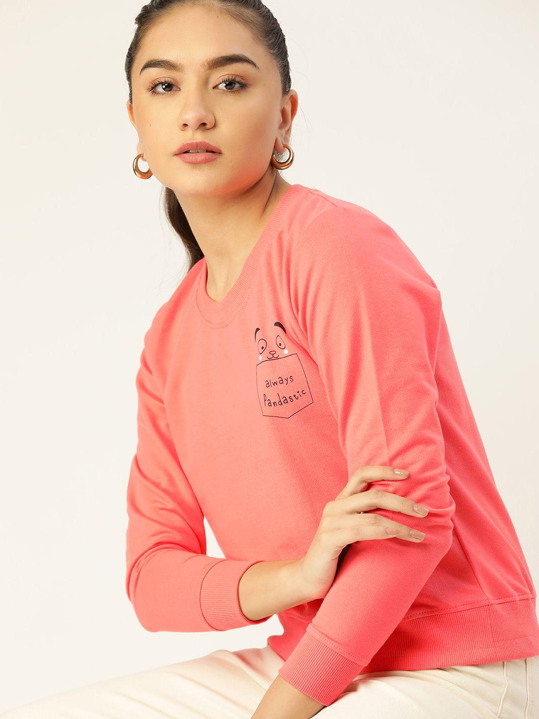 dressberry women pink printed pure cotton sweatshirt