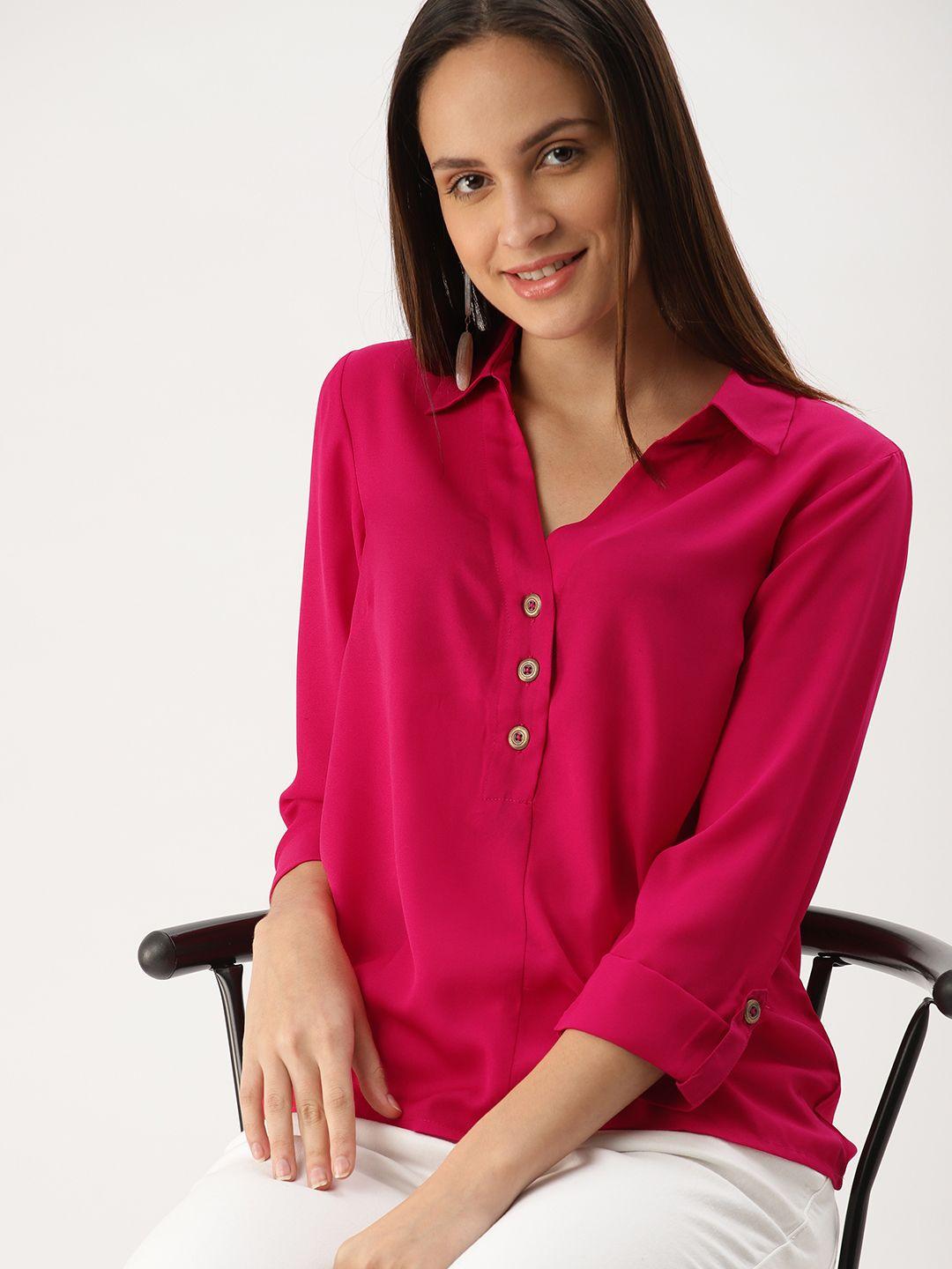 dressberry women pink regular fit solid casual shirt