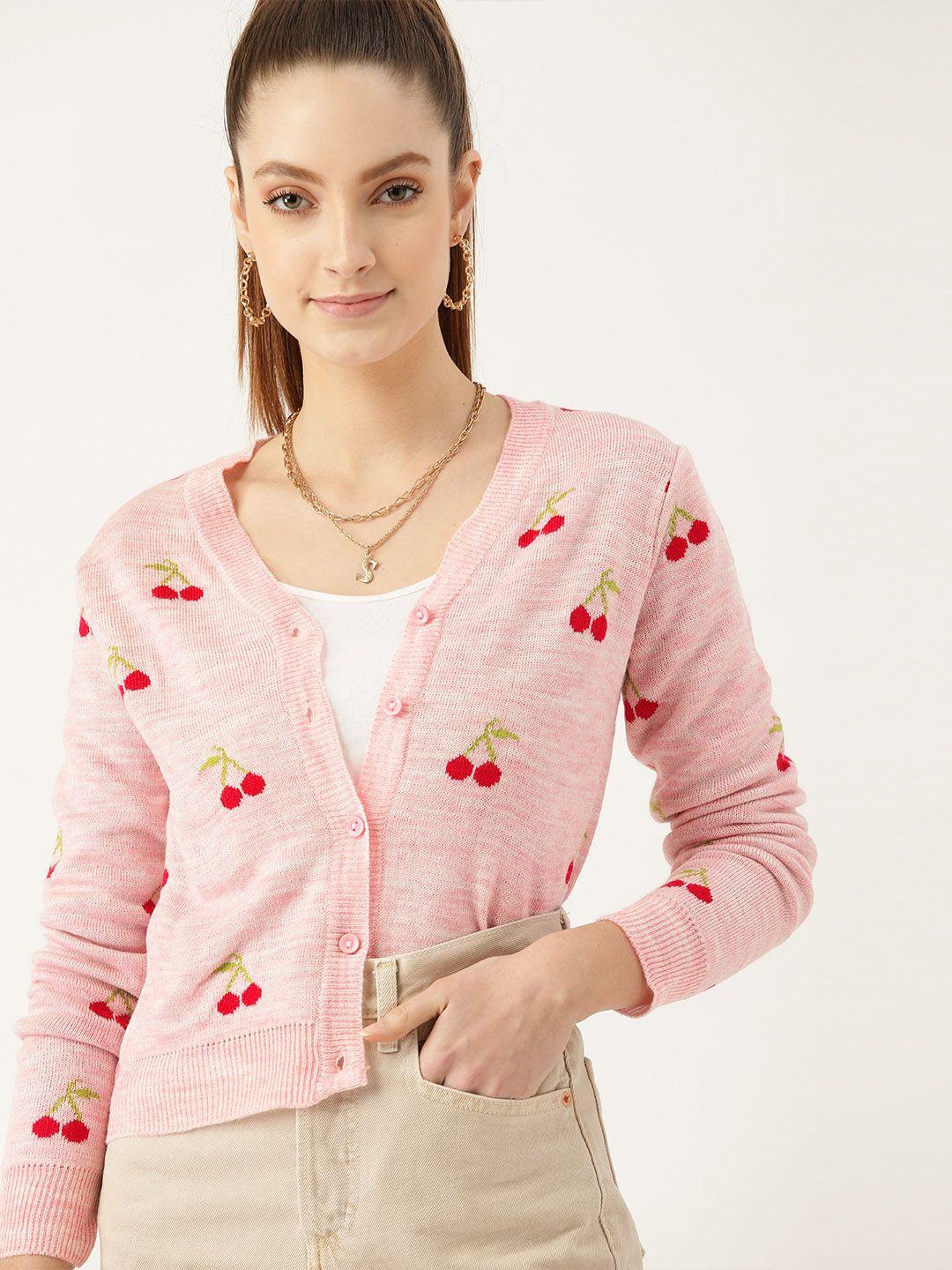 dressberry women pink self-design cardigan