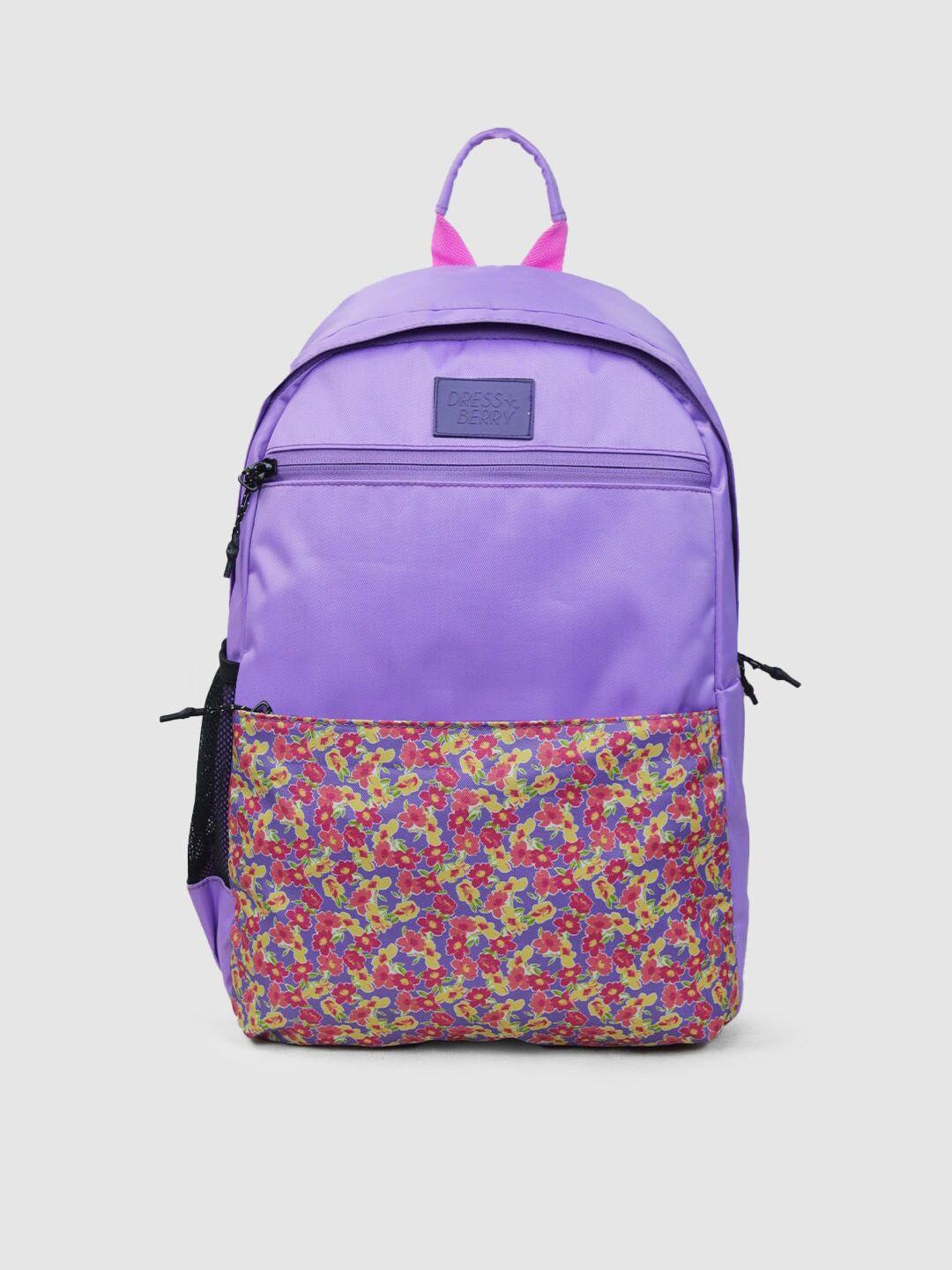 dressberry women purple & pink floral printed backpack