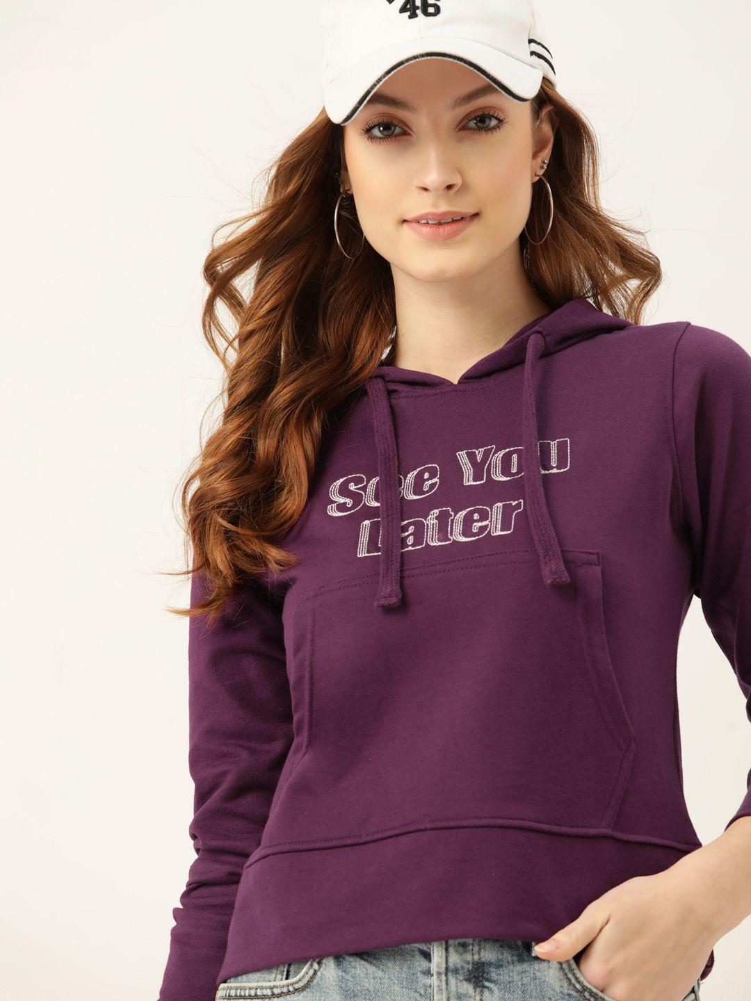 dressberry women purple embroidered hooded sweatshirt