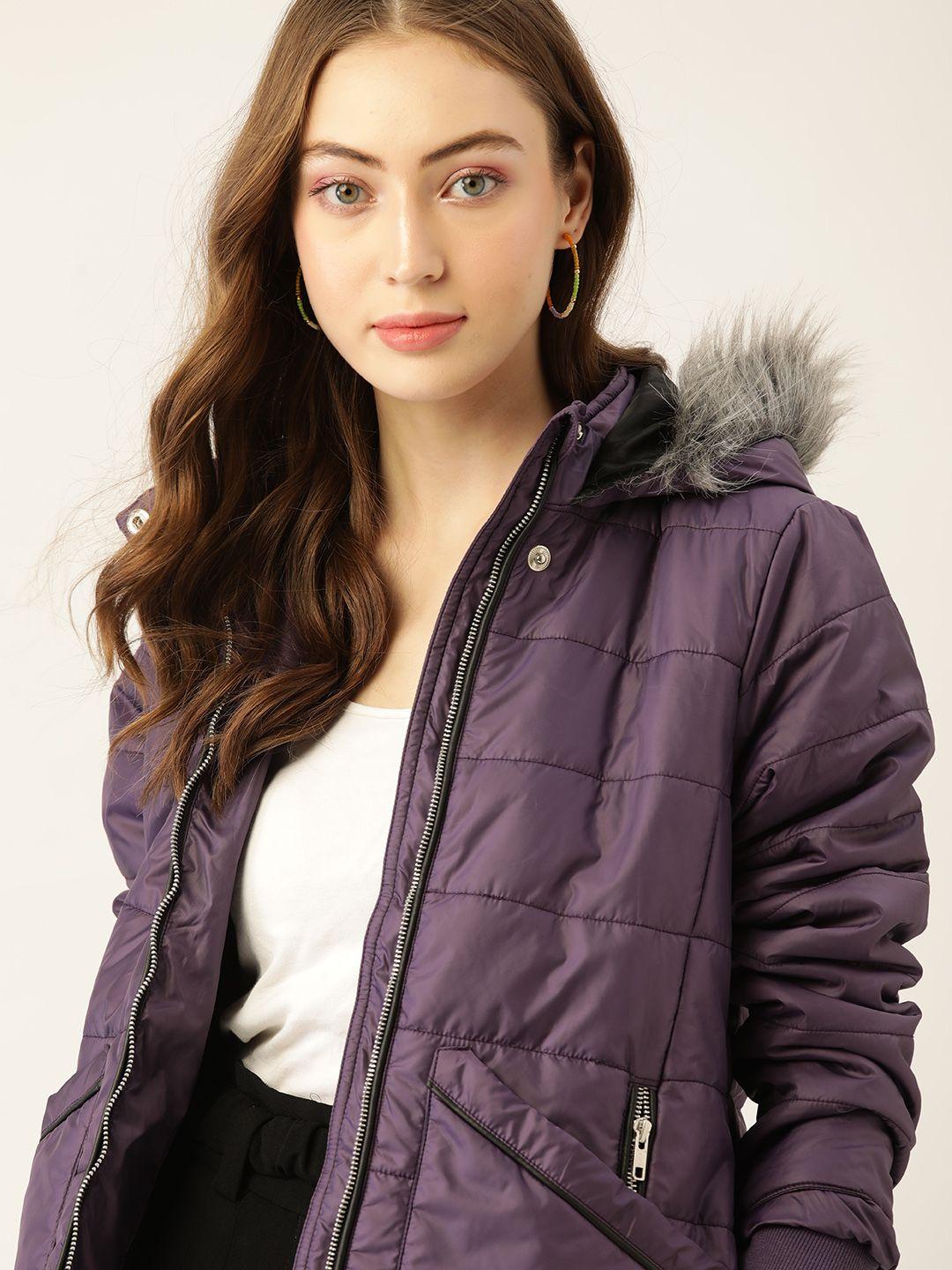 dressberry women purple hooded parka jacket