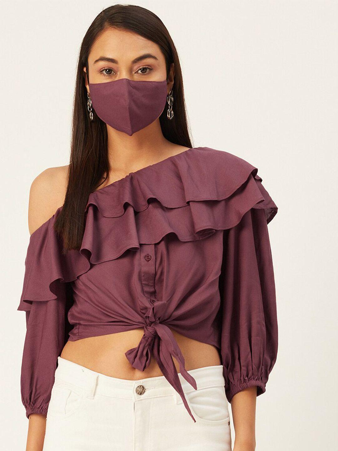 dressberry women purple one shoulder crop top