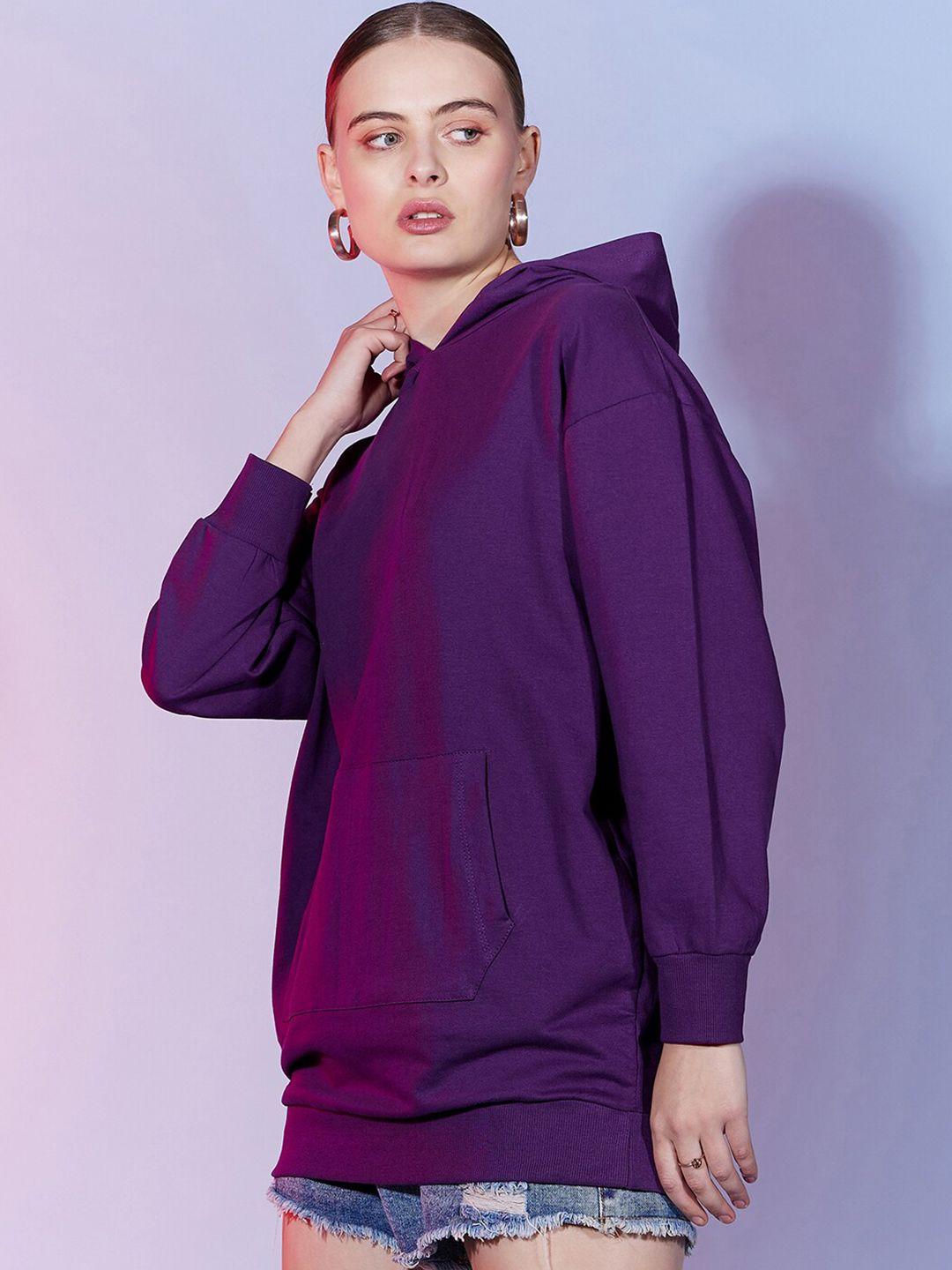 dressberry women purple printed hooded sweatshirt