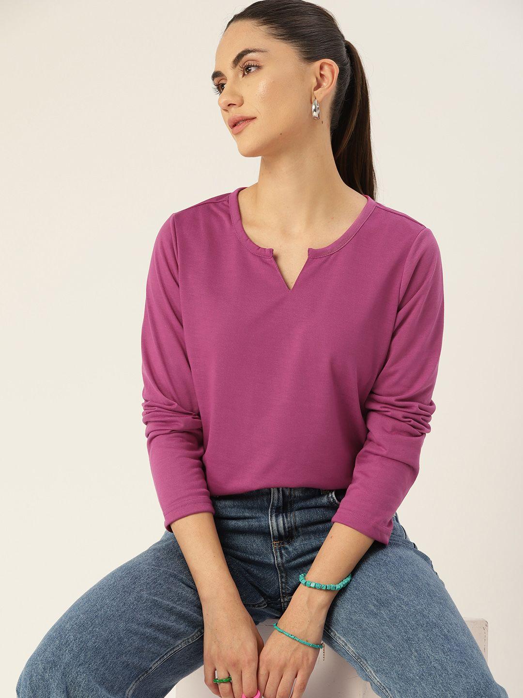 dressberry women purple solid t-shirt