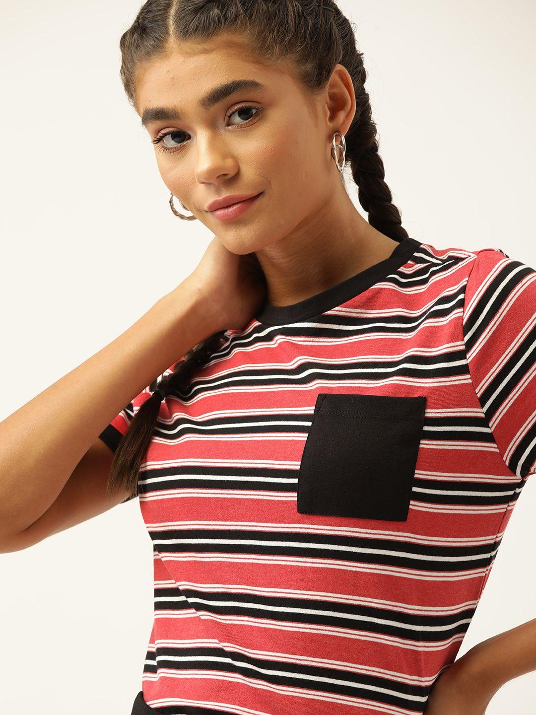 dressberry women red & black striped t-shirt