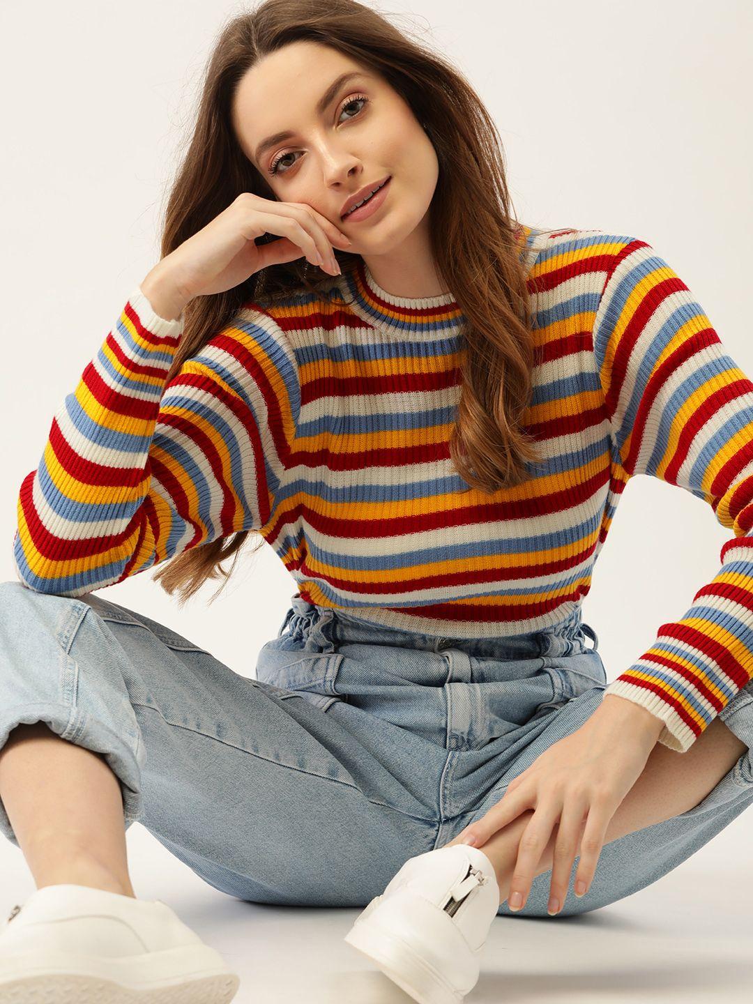 dressberry women red & mustard yellow striped pullover