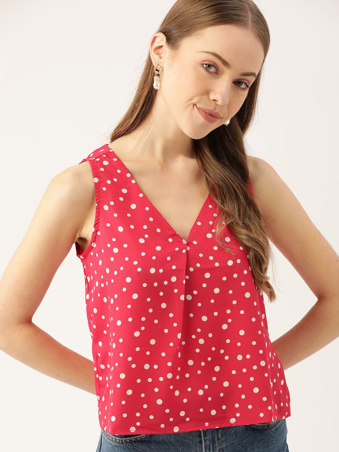 dressberry women red & white polka dots printed top