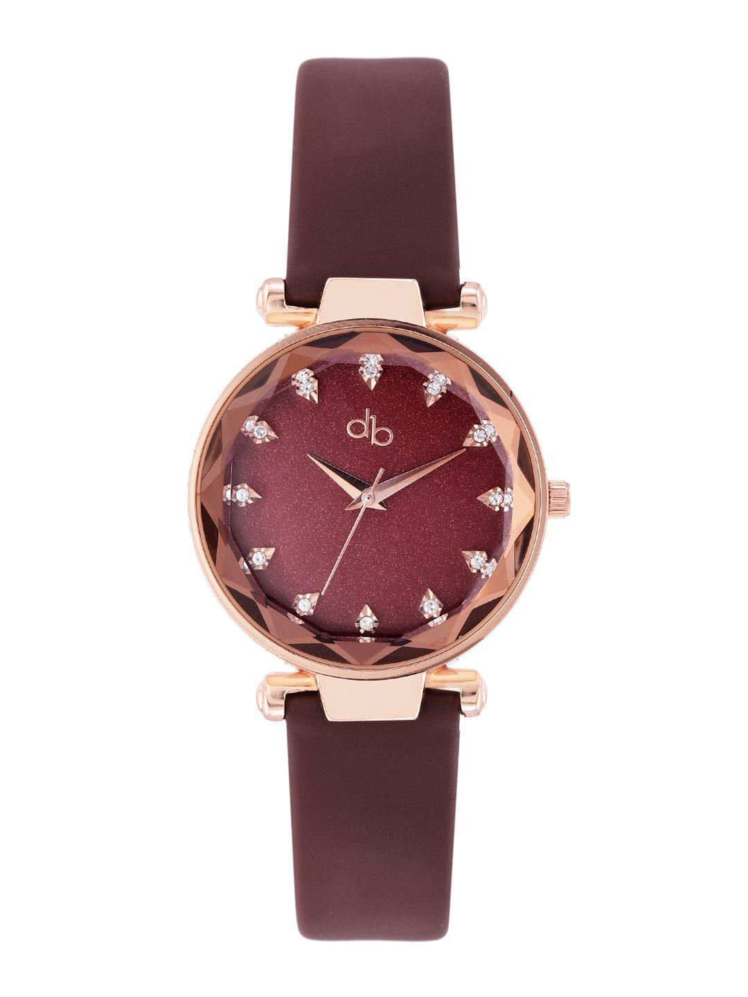 dressberry women red embellished dial & brown straps analogue watch mfb-pn-wth-6183l-1
