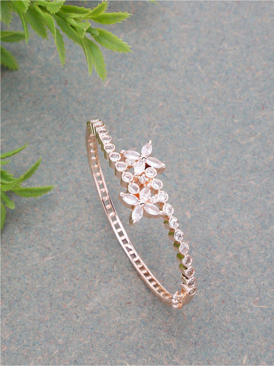 dressberry women rose gold-plated american diamond studded cuff bracelet