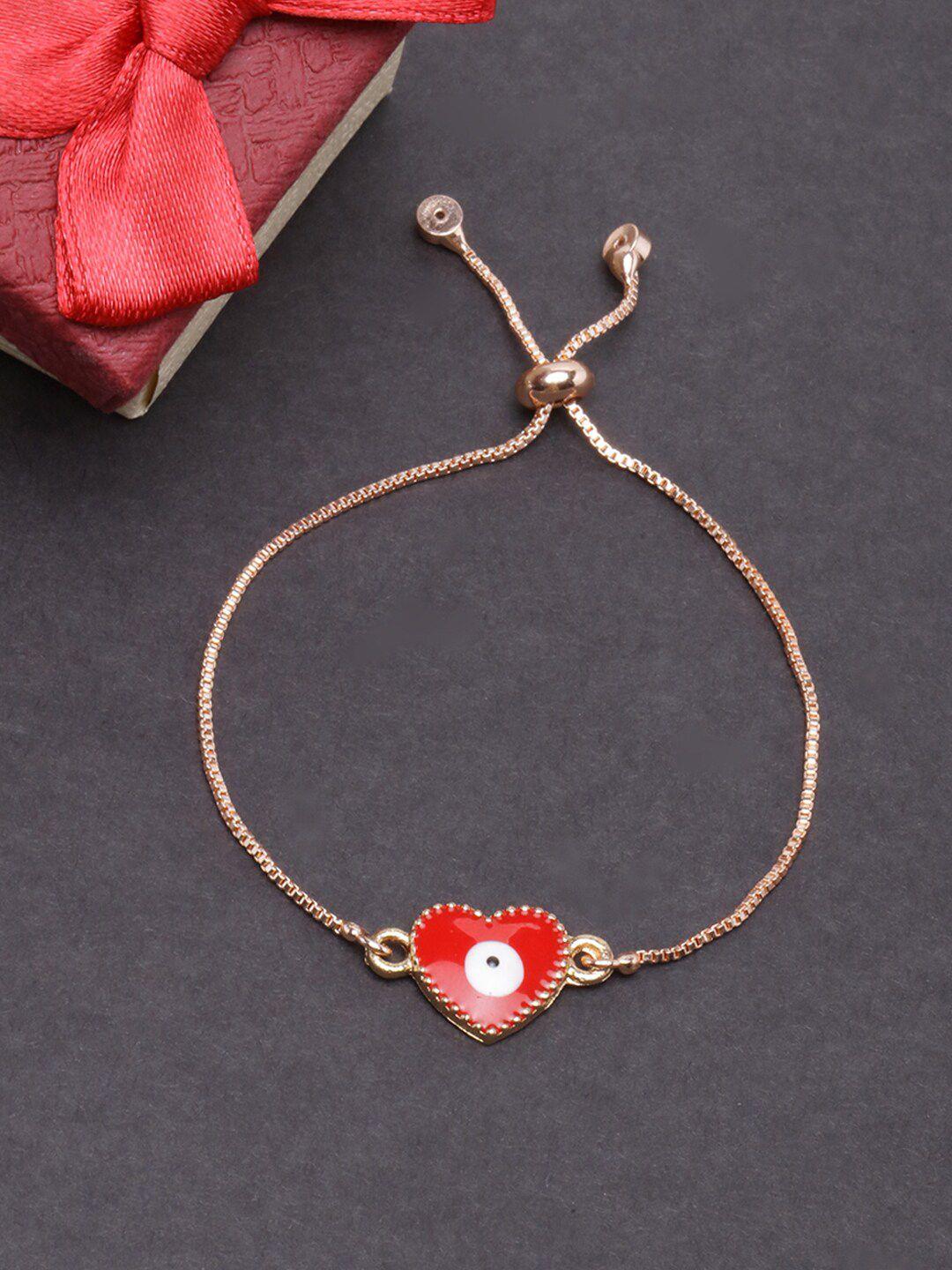 dressberry women rose gold-plated heart shaped enamelled charm bracelet