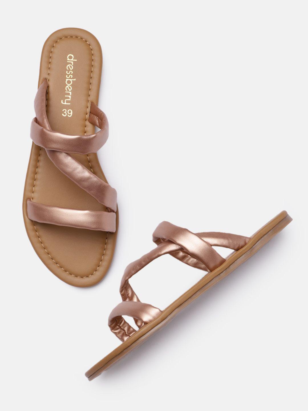 dressberry women rose gold-toned open toe flats