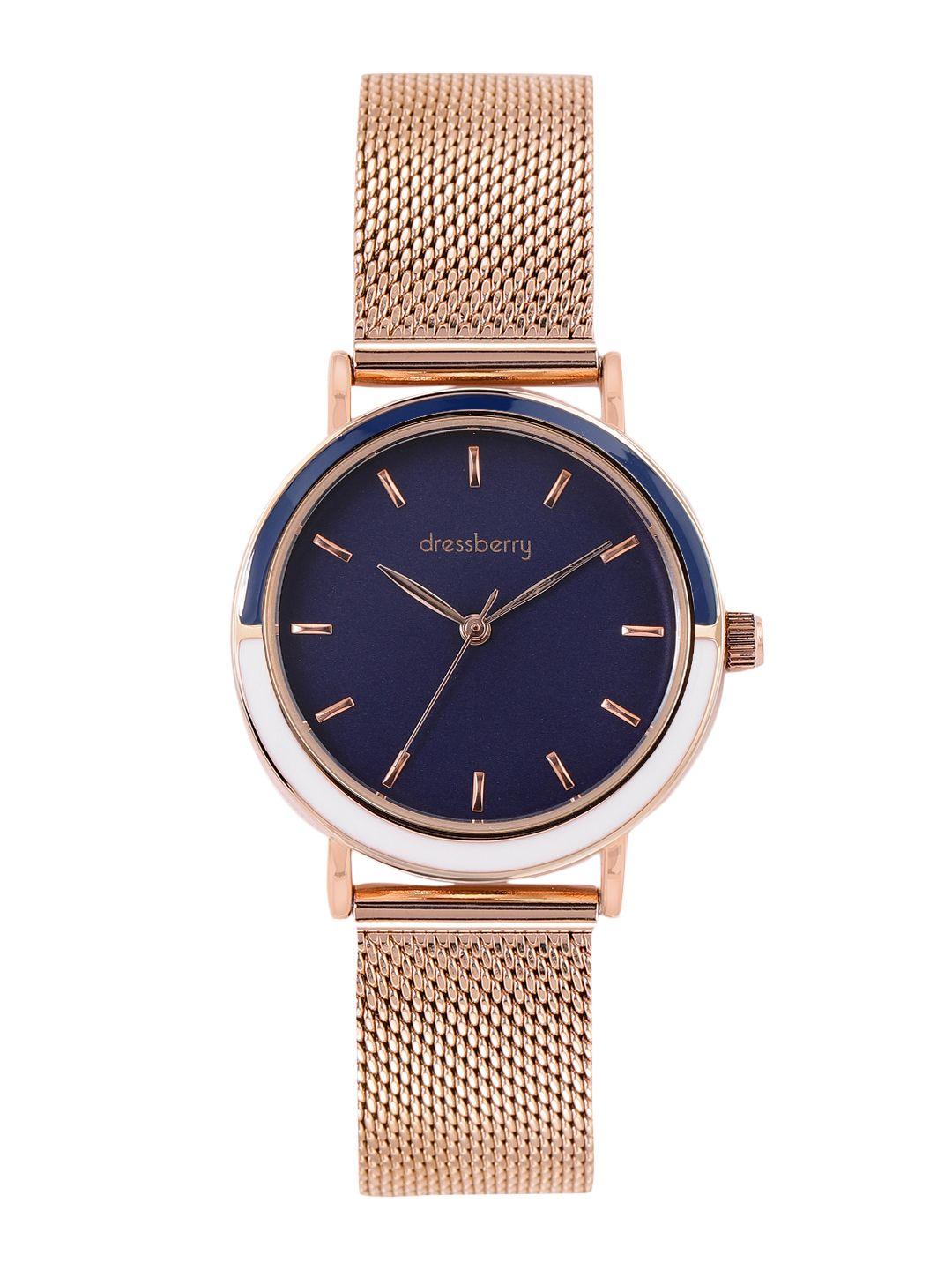 dressberry women rose gold-toned printed dial & rose gold-plated straps analogue watch