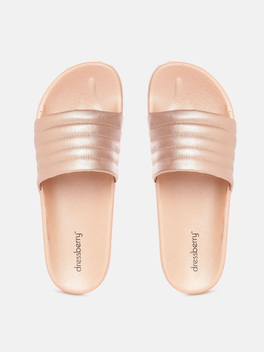dressberry women rose gold-toned quilted sliders