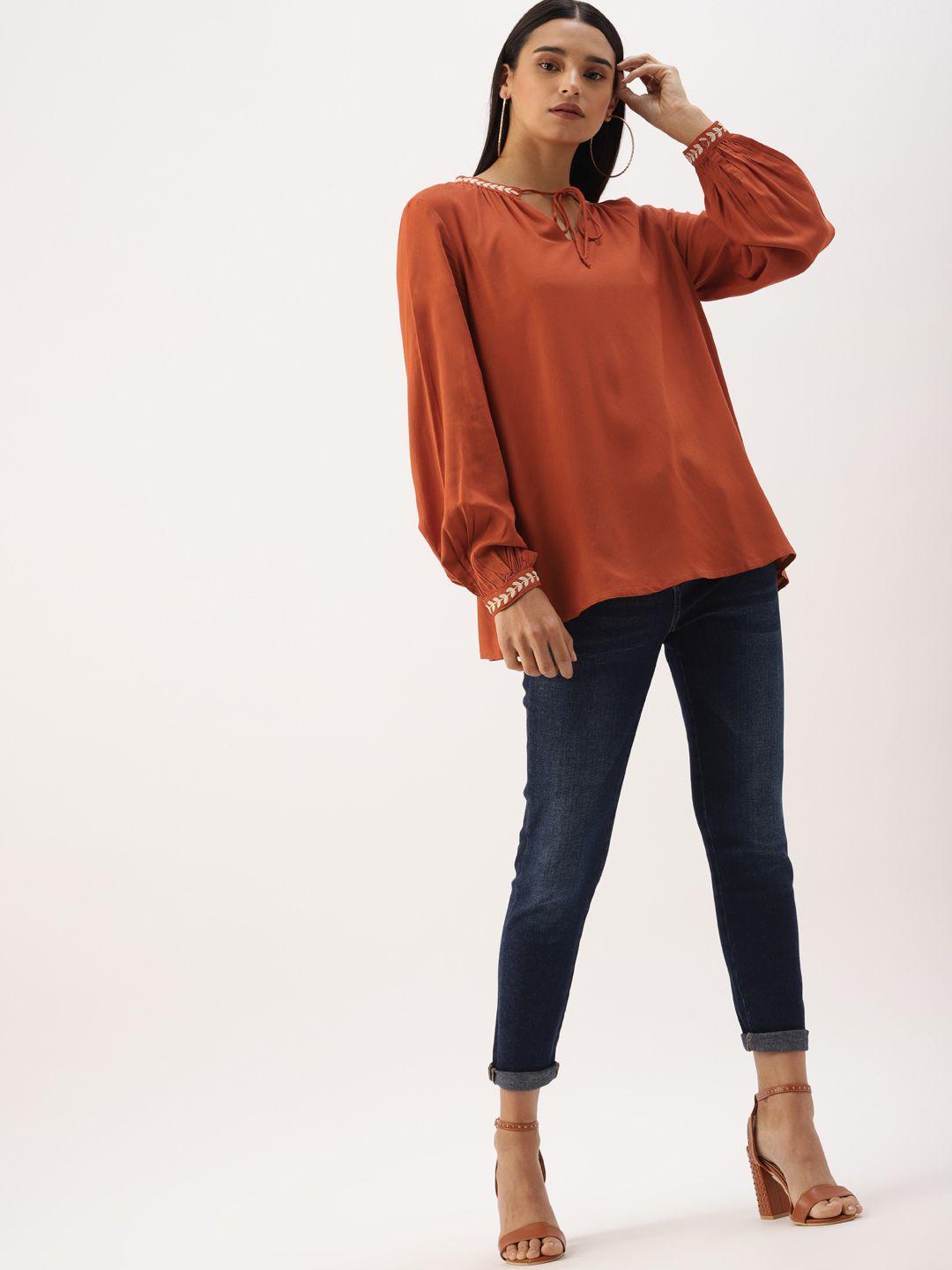 dressberry women rust brown solid top