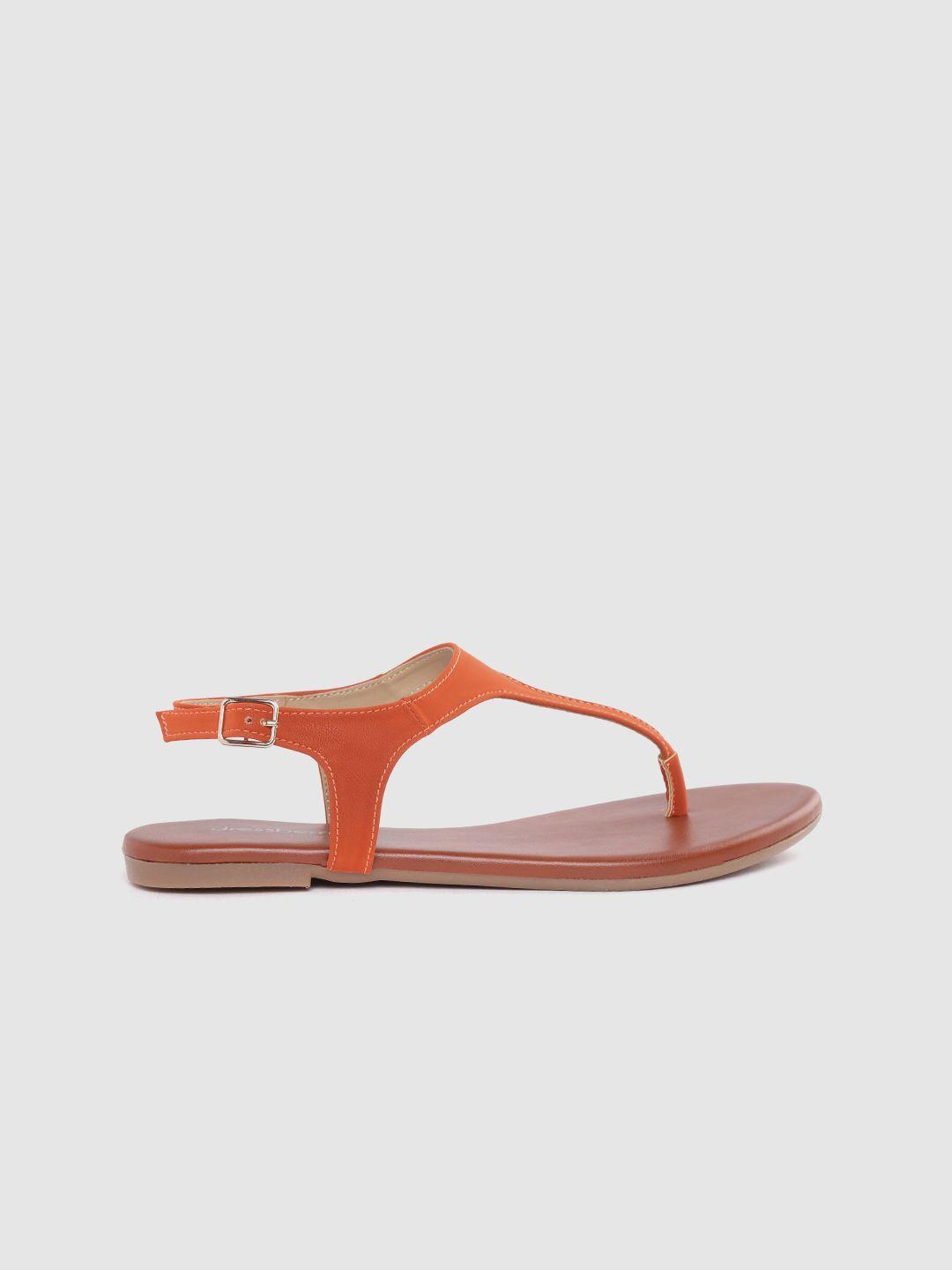 dressberry women rust orange solid t-strap flats