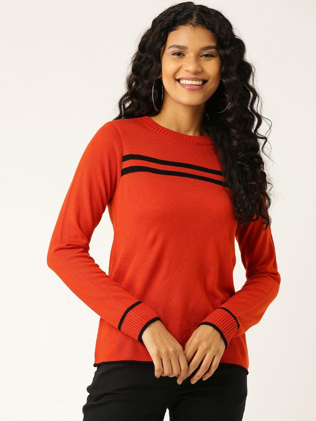 dressberry women rust orange striped pullover