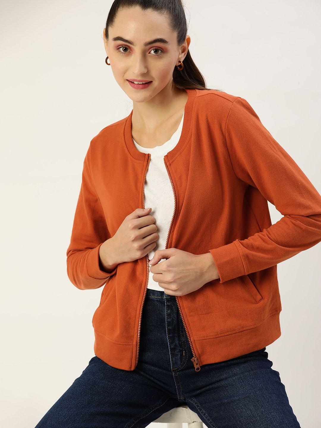 dressberry women rust orange zipper sweatshirt