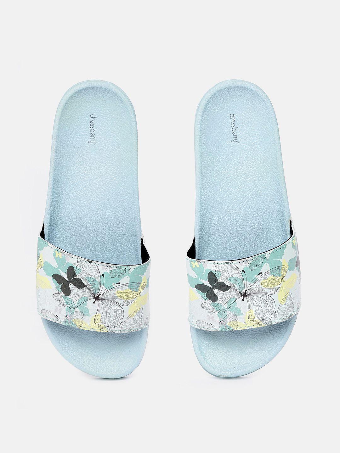 dressberry women sage green & black butterfly print sliders