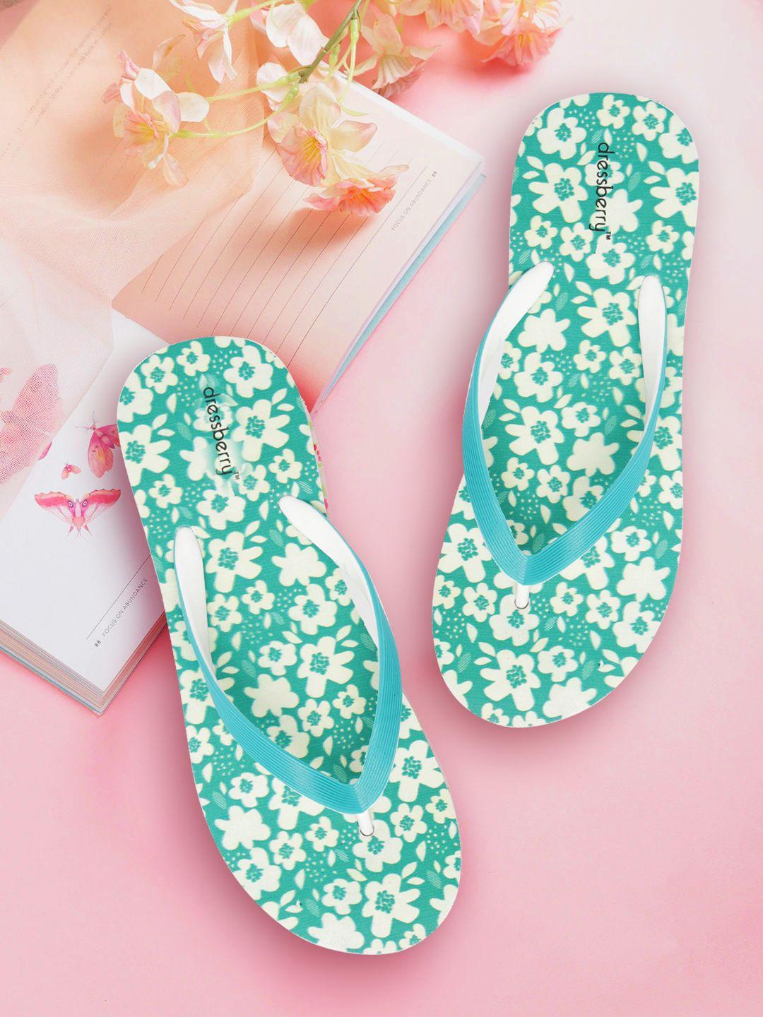 dressberry women sea green & white floral print thong flip-flops