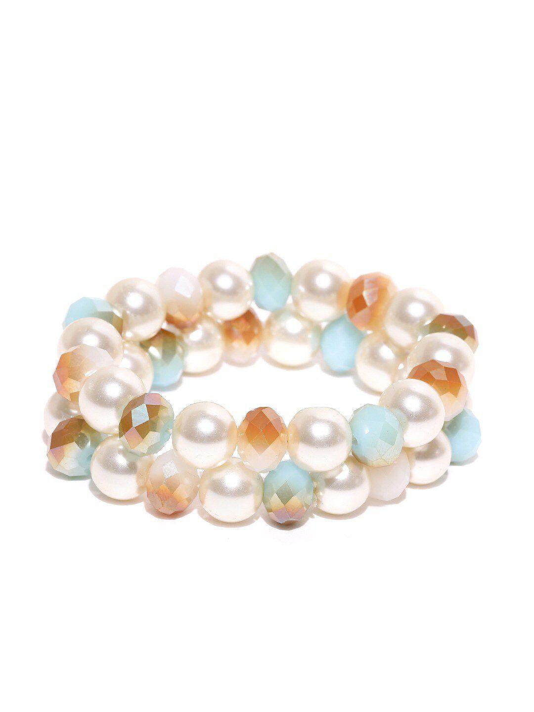 dressberry women set of 2 off white & blue bracelets