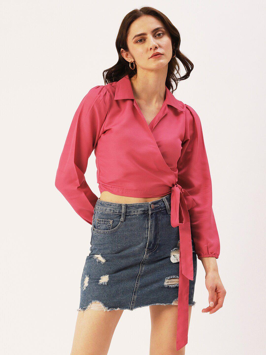 dressberry women shirt collar wrap crop top