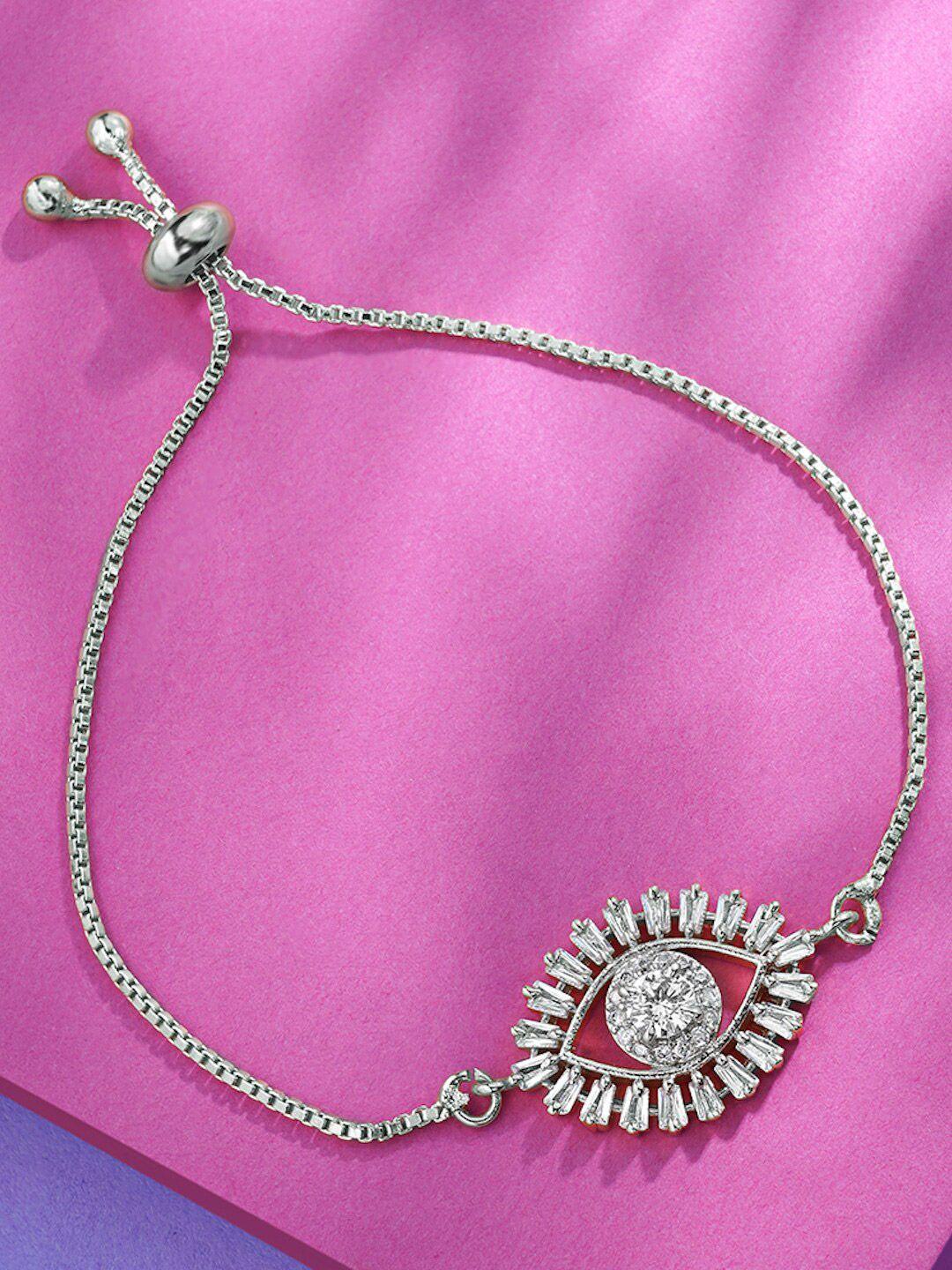 dressberry women silver-toned & white brass cubic zirconia silver-plated cuff bracelet