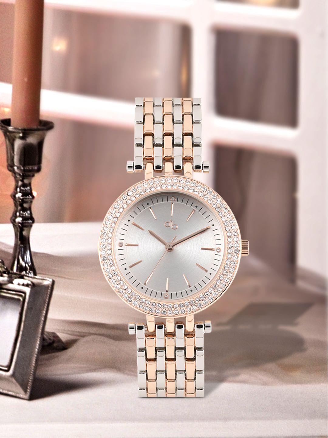 dressberry women silver-toned embellished analogue watch mfb-pn-wth-d6232-2