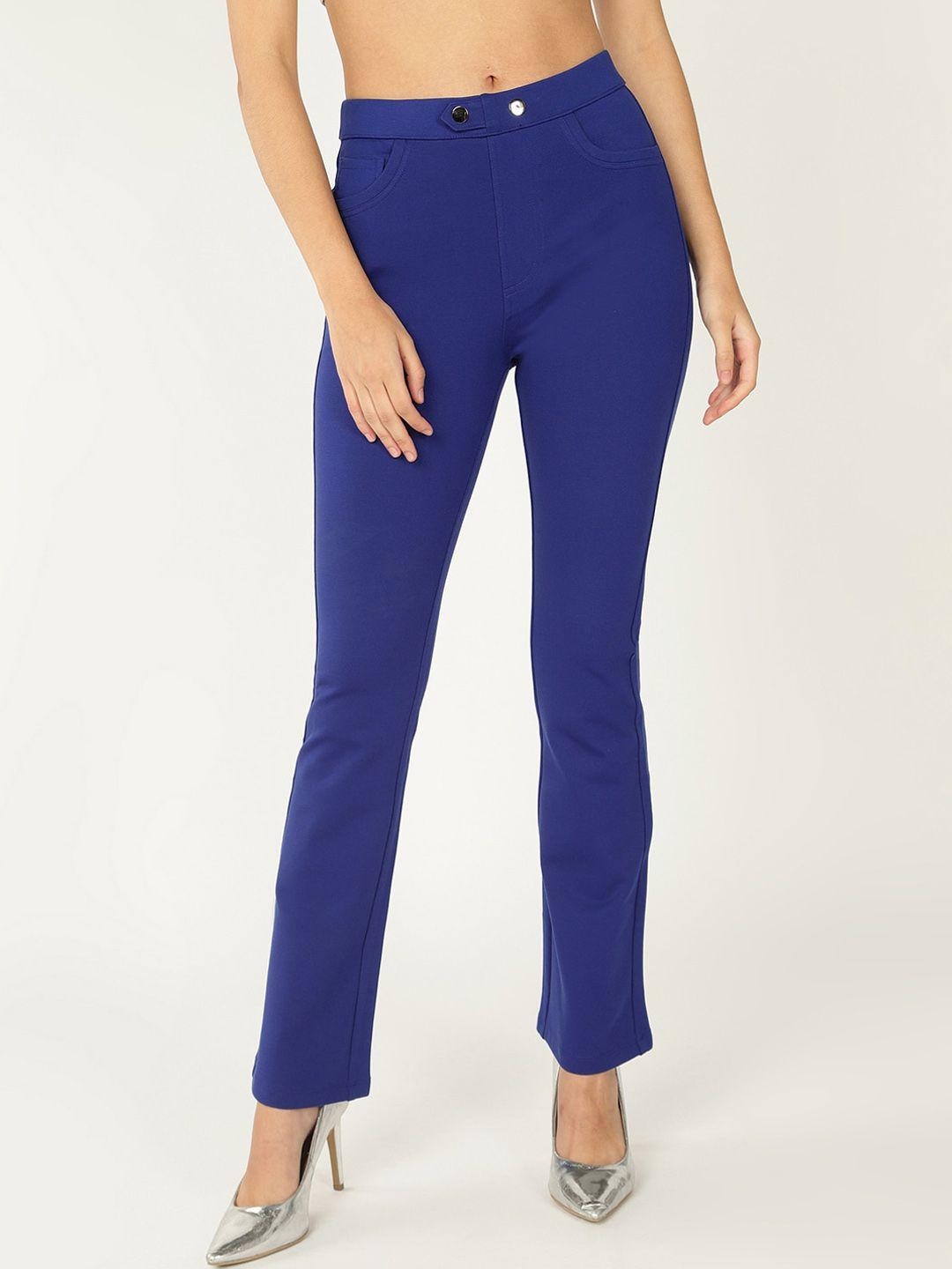 dressberry women straight fit mid-rise trousers