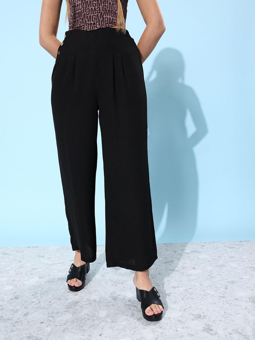 dressberry women stunning black solid trousers