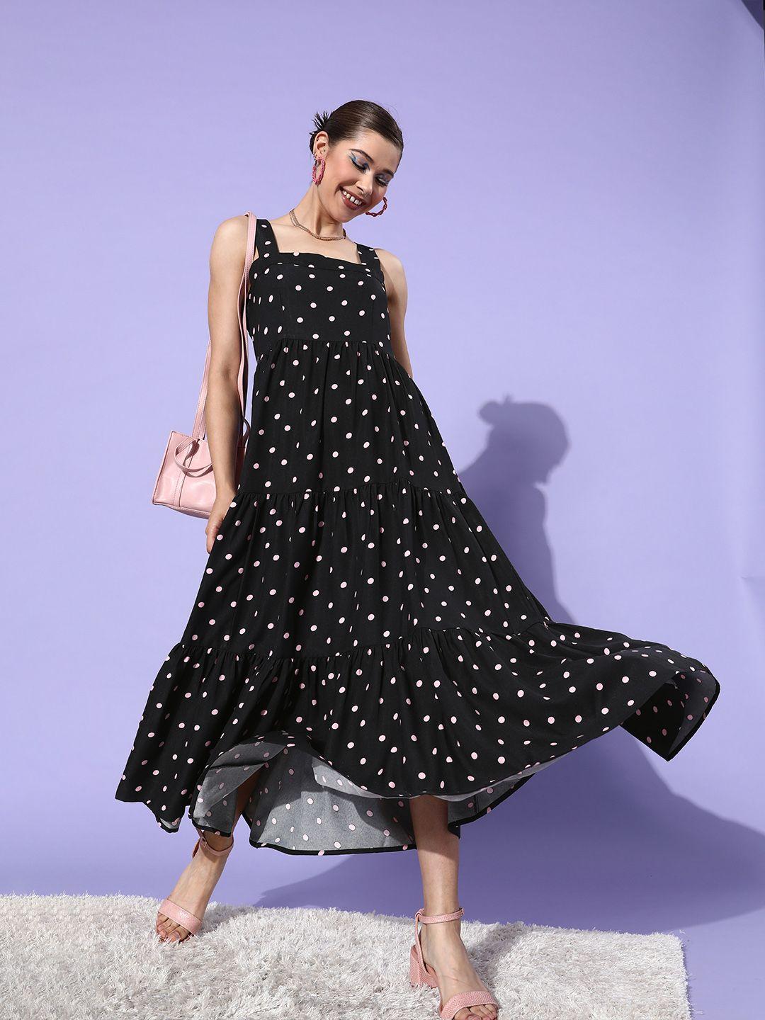 dressberry women stylish black polka-dotted sun dress