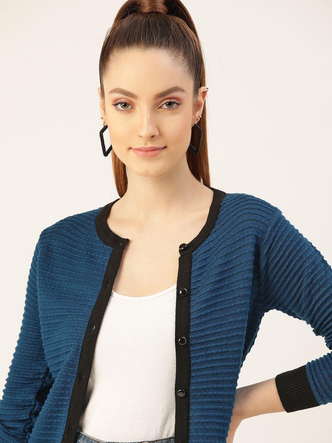 dressberry women teal blue ribbed cardigan