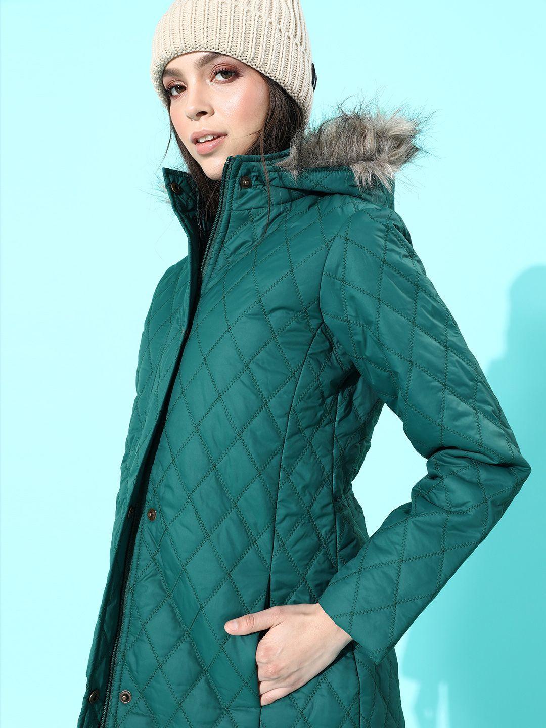 dressberry women tranquil teal solid comfort quilt jacket