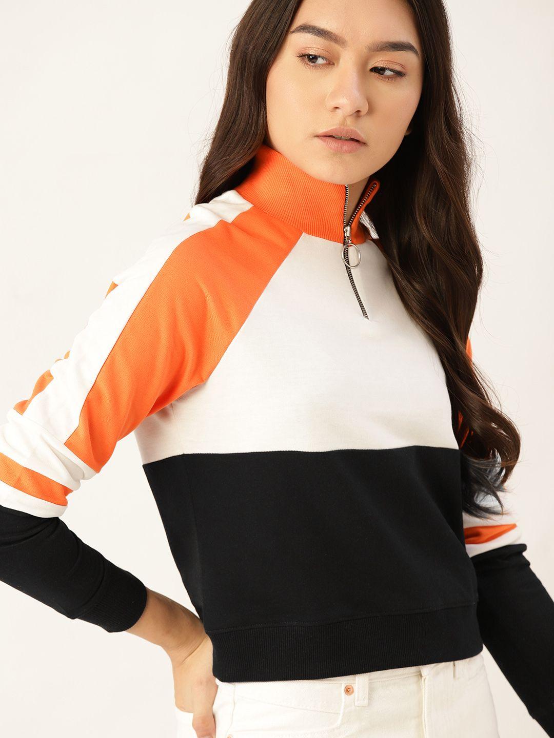 dressberry women white & black colourblocked sweatshirt