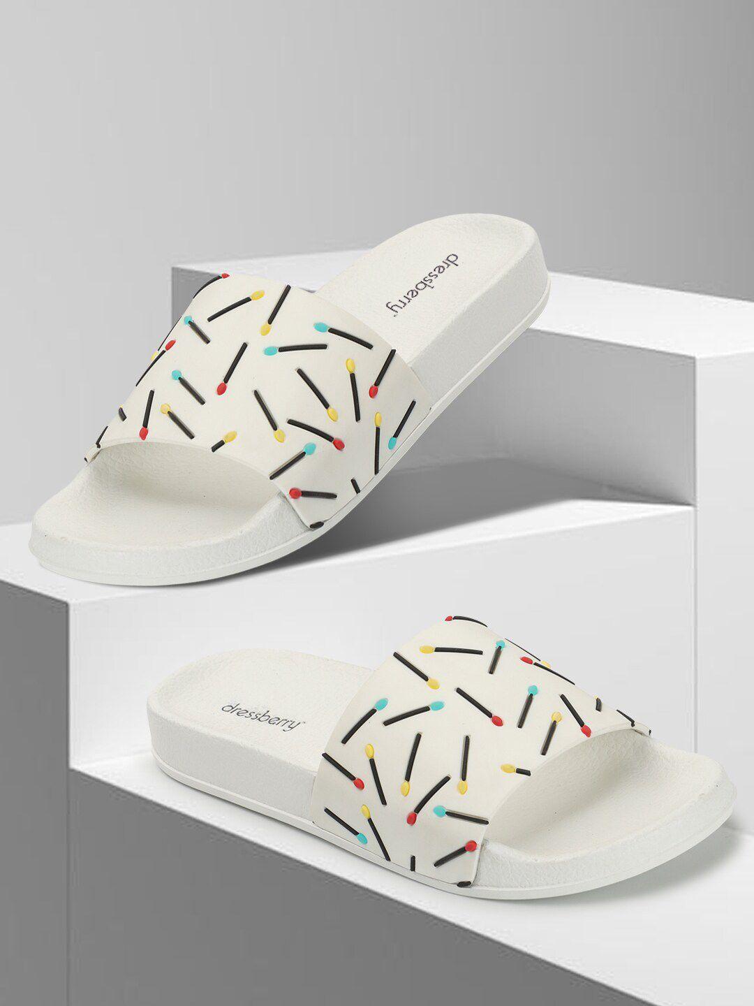 dressberry women white & black printed sliders