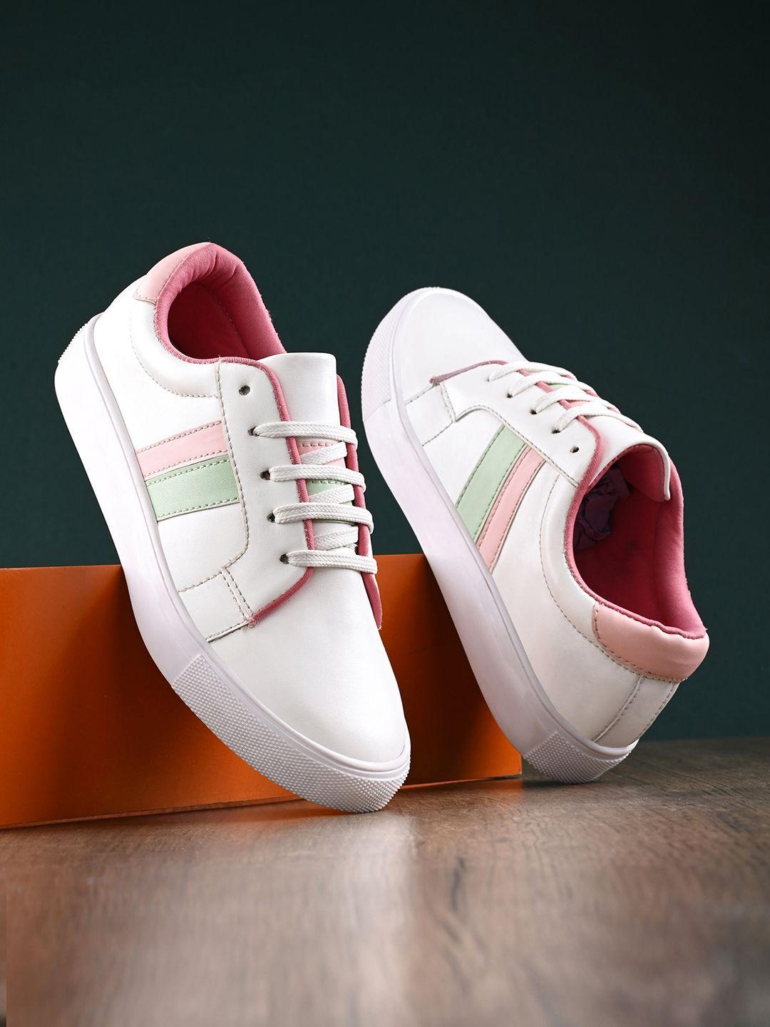 dressberry women white & pink striped lightweight sneakers