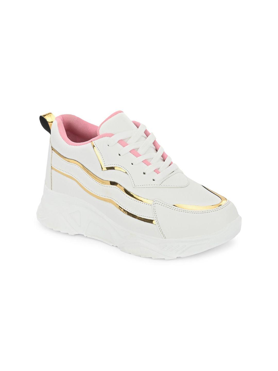 dressberry women white and gold-toned lightweight sneakers