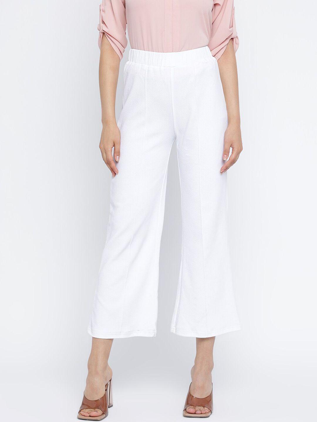 dressberry women white mid rise cropped trousers