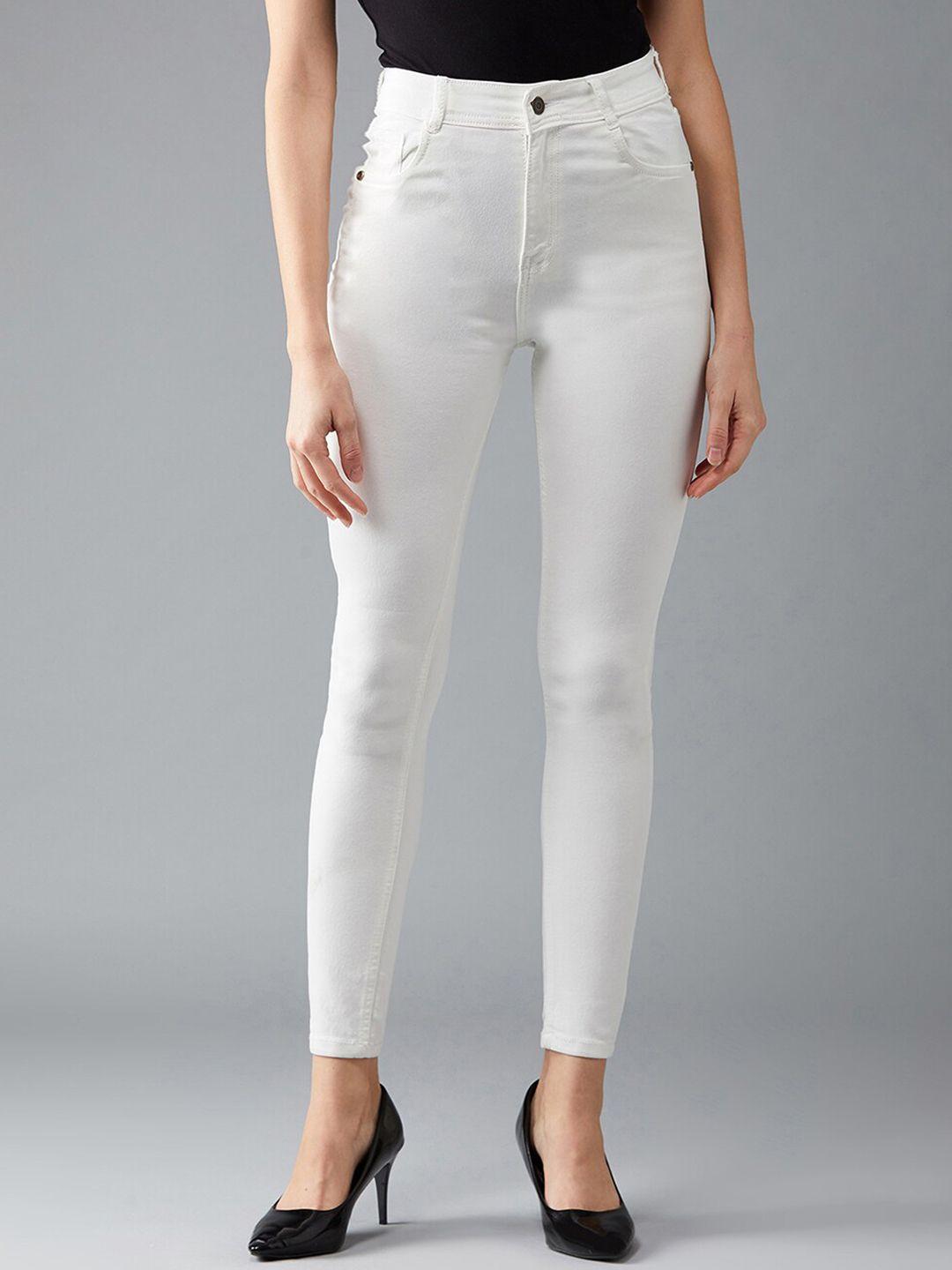 dressberry women white skinny fit high-rise stretchable jeans