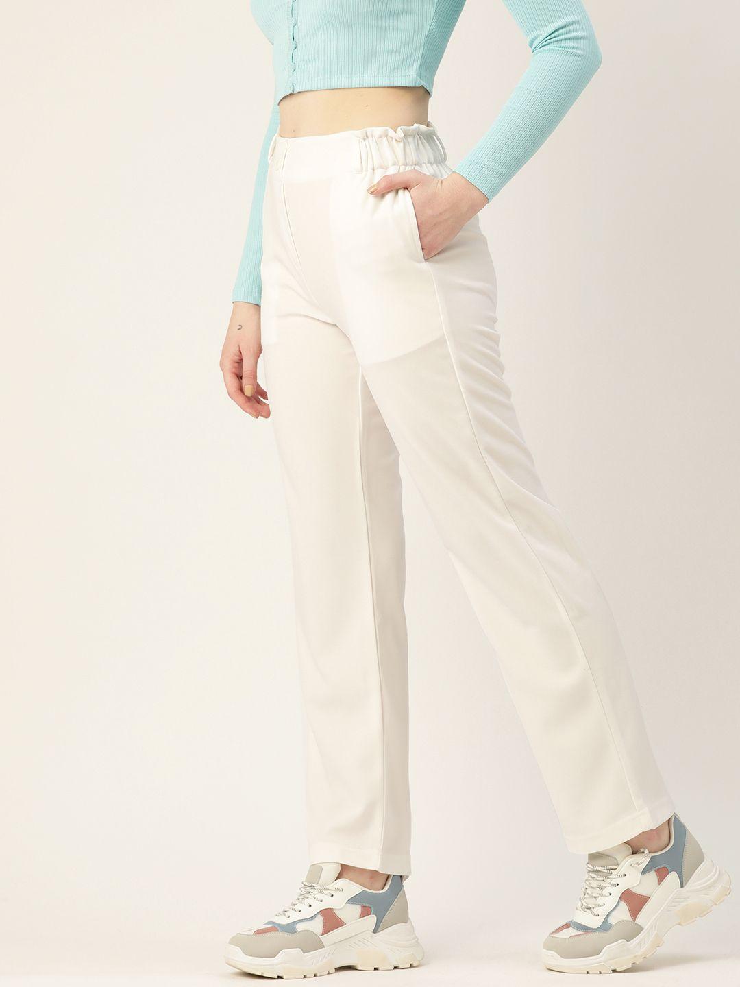 dressberry women white solid trousers