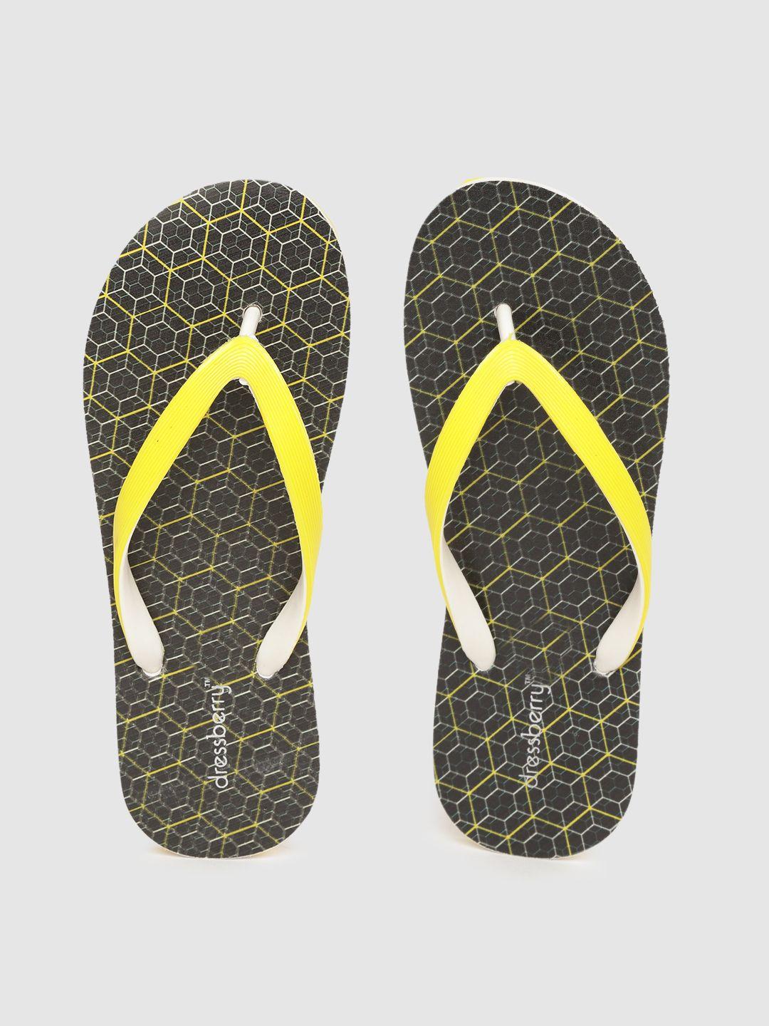 dressberry women yellow & black geometric print thong flip-flops