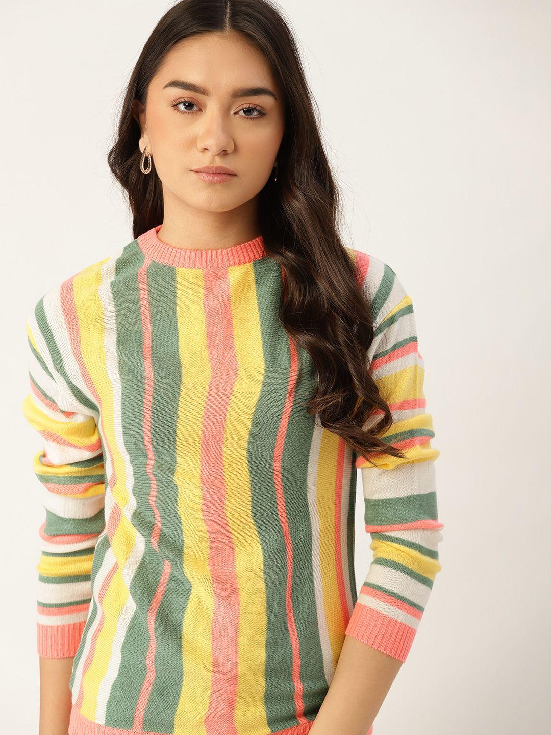 dressberry women yellow & pink striped pullover