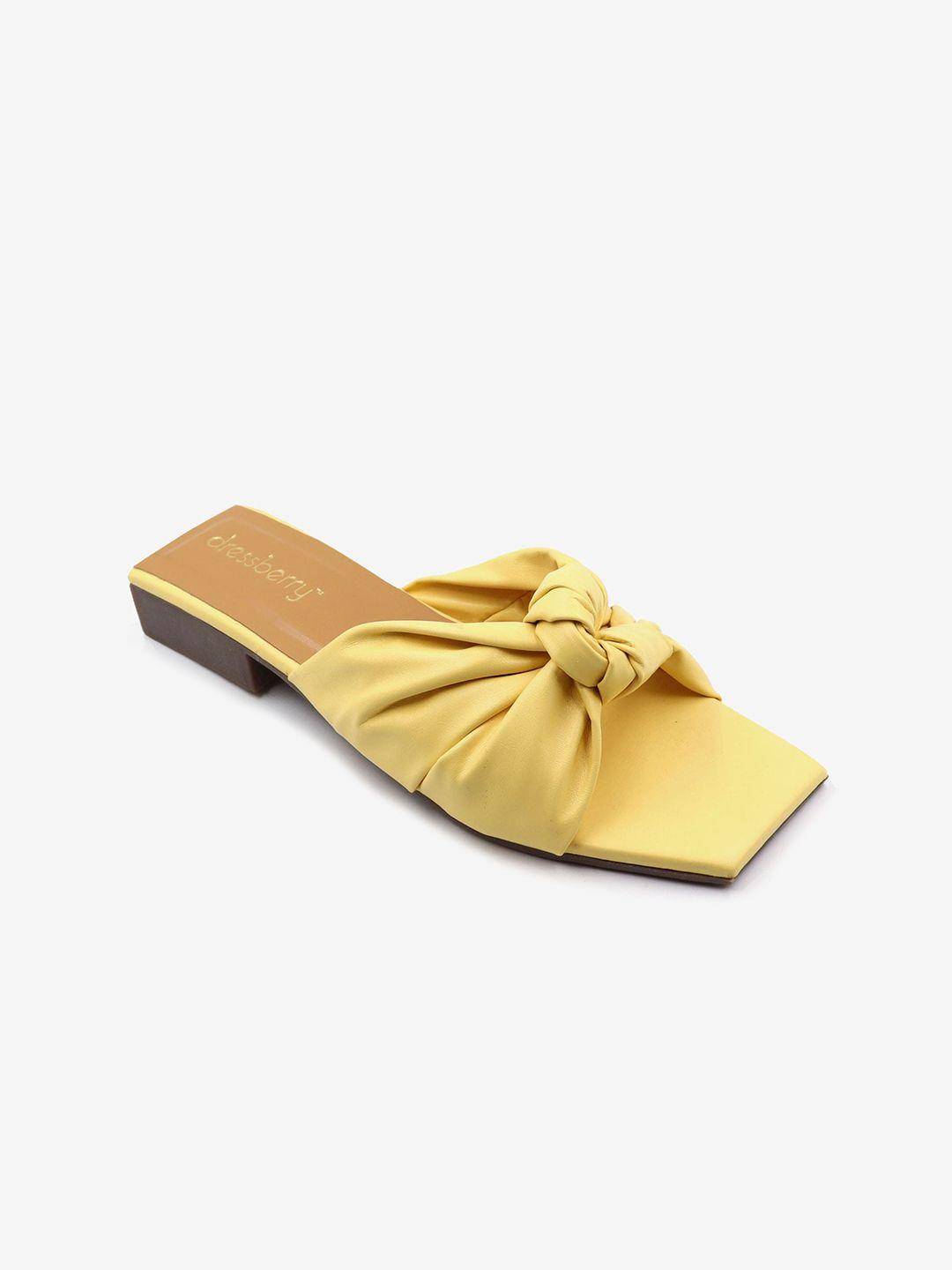 dressberry women yellow colourblocked mules with bows flats
