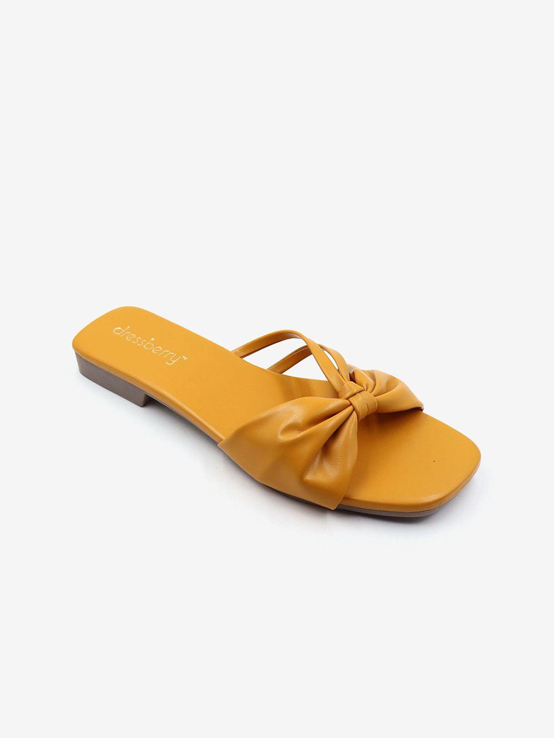 dressberry women yellow embellished open toe flats with bows