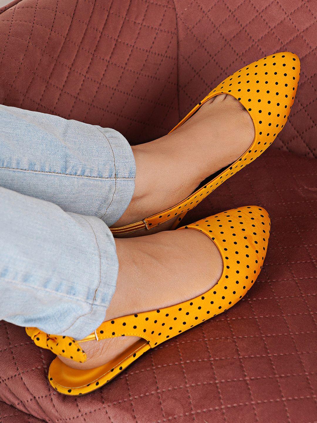 dressberry yellow and black printed sling back mules