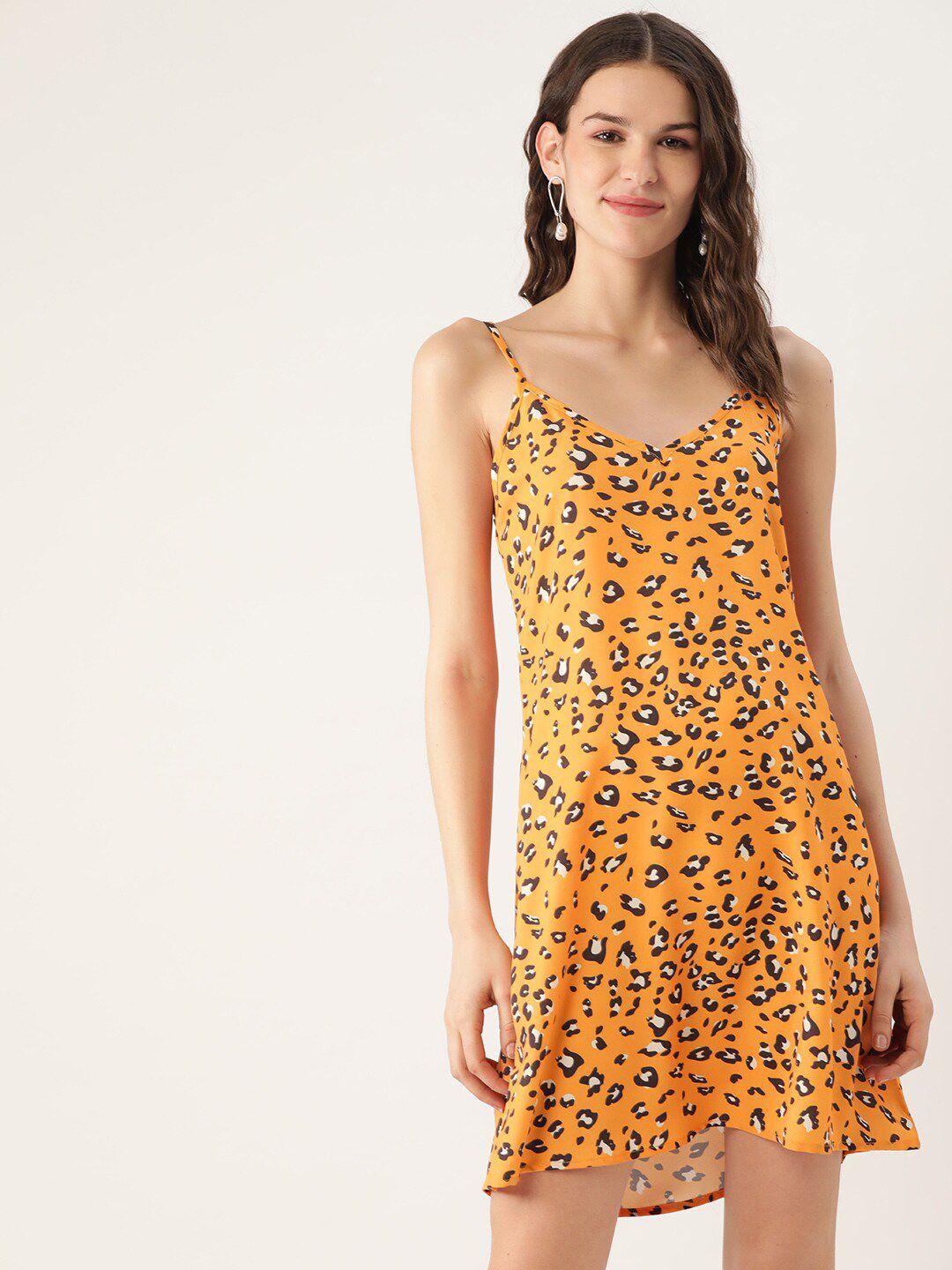 dressberry yellow animal printed shoulder straps mini a-line dress