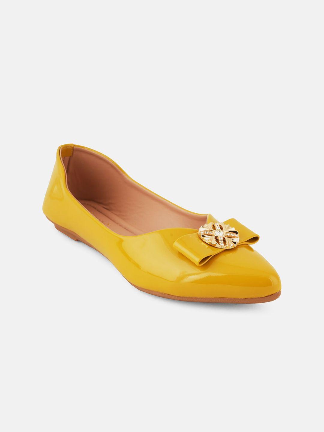 dressberry yellow bow detail pointed toe ballerinas